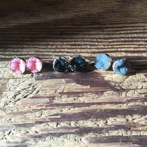 Druzy earrings. New. Pink, blue, black